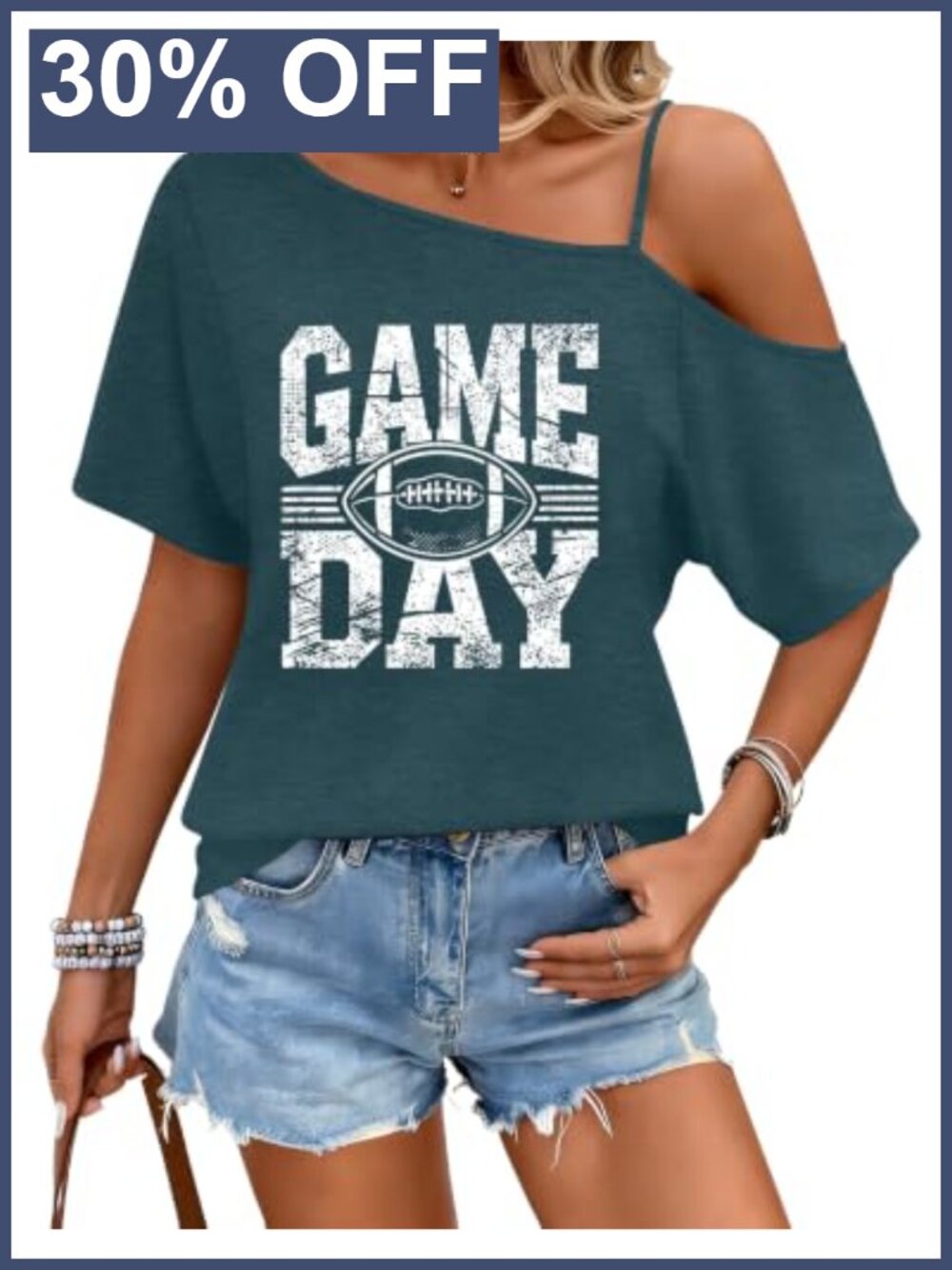 Football Game Day Off Shoulder T-Shirt Women's Graphic Tee